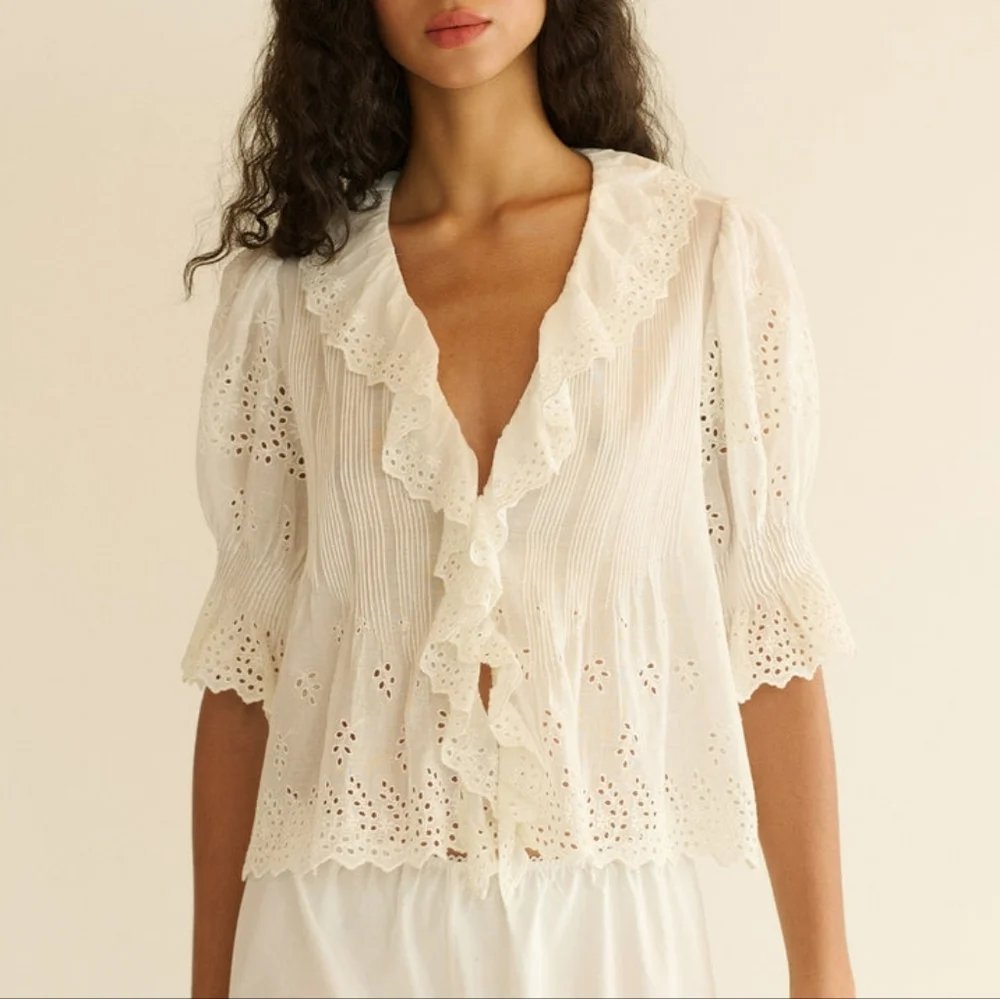 NWT DOEN Henri Eyelet Trim Top - Salt Eyelet XS - Picture 2 of 7